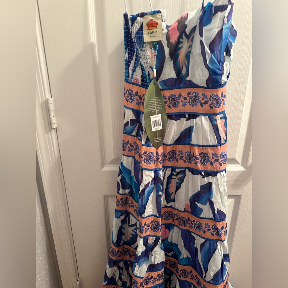 FARM Rio FOLIAGE Midi Dress, Blue and white Brand New With Tags, has beats - Picture 5 of 15